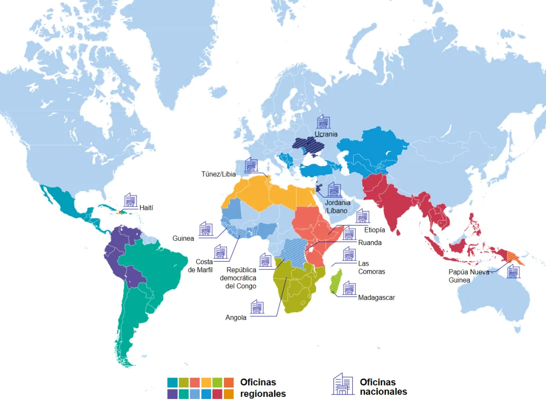 Map de las oficinas Expertise France en el mundo